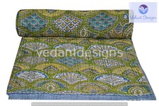Green Bed Runner Kantha Quilt