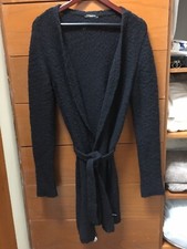 Costume National Homme Black Wool Long Belted Robe Sweater XS