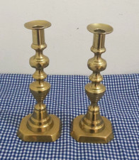 PAIR OF  ANTIQUE 9 1/2 INCH ENGLISH BRASS CANDLESTICKS IN FAIR CONDITION