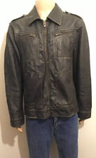 Men’s Guess Jeans Black Distressed Leather Jacket Size U.K. Large