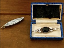 Art Nouveau Silver Onyx Brooch