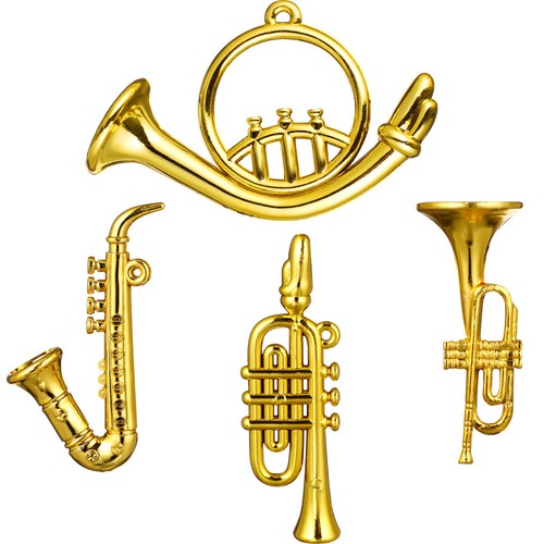 Gold mini plastic trumpet toy - gold,