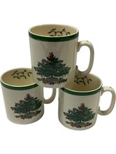 Vintage Spode Christmas Tree Tom & Jerry Mugs Set of 3 US Festive Mistletoe PPWH