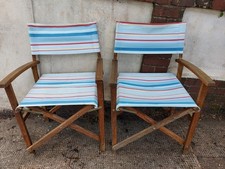 Pair of Directors Chair Multicoloured Stripes Wooden Frame Folding Garden Chair