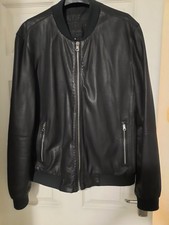 Mens Superdry  Black Leather Jacket Size 2XL Idris Elba Collection.