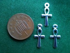 10 Ankh Charms - bright silver