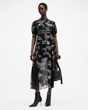 AllSaints Women's Fit & Flare Midi Dress Black Floral UK 12