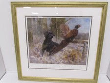 John Trickett Dog Chasing Pheasant  Signed  Print Framed Ltd Ed 30/395