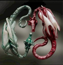 2 INDIVIDUAL HAND MADE DRAGONS/ORNAMENTS/CAKE TOPPERS Polymer Clay, Fimo. 