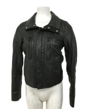 DIESEL Ladies UK Small Black Vintage Leather Jacket Zip Up Pre-Loved Classic