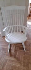 White painted wooden traditional vintage Windsor ROCKING CHAIR spindle back gc