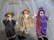 3x Porcelain Face  Clown / Jesters On  Wooden Swings / Ornamental Only/Not A Toy