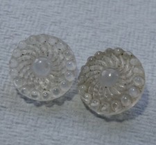 antique vintage clear glass daisy flower 16mm button PAIR set of 2 -S25