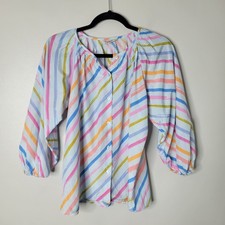 Tucker XS Silk Blend Colorful Striped Classic Button Up Blouse