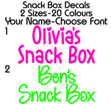 PERSONALISED SNACK NAME BOX STICKER VINYL LABEL DECAL TRAVEL SWEETS SCHOOL KIDS