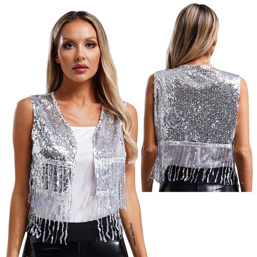 Women sequin vest jackets - uk,