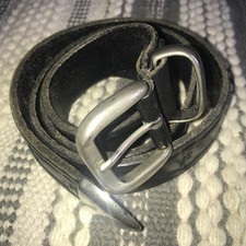 Vintage Black Leather + Silver Detail Mens Belt Jeans Belt Cowboy Vibes! 36"-40"