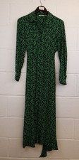 Women's ZARA Green Button Up Plant Print Long Sleeve Dress Size UK S CG ZZ2
