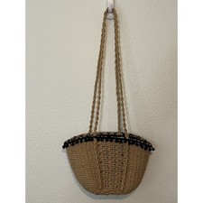 ZARA Mini Straw Shoulder Handbag With Black Mini Pompoms And Trim