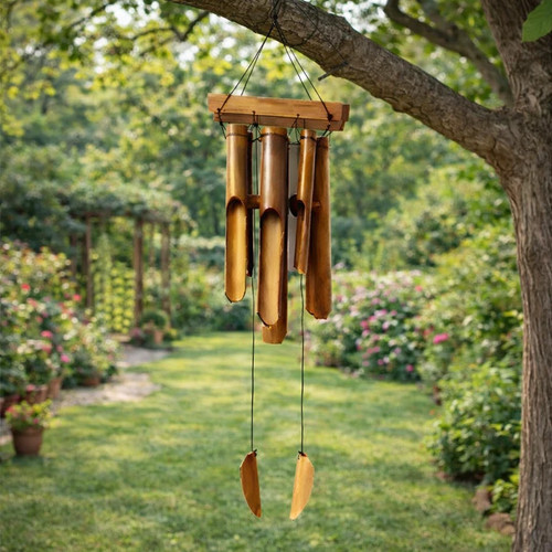 Natural bamboo wind chime - wind, with