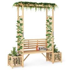 COSTWAY 2M Wooden Arbour Trellis Pergola with Bench & Planter Box-Natural