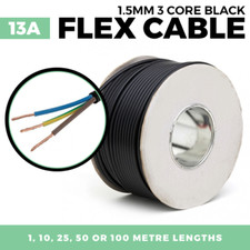 13A Flex Cable Black 3 core 1.5mm Electrical 240V Round Flexible cable 1M - 100M