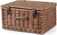 BH Natural Wicker Gift Hamper Tidy Storage Home Decor With Lid Fastening Handle