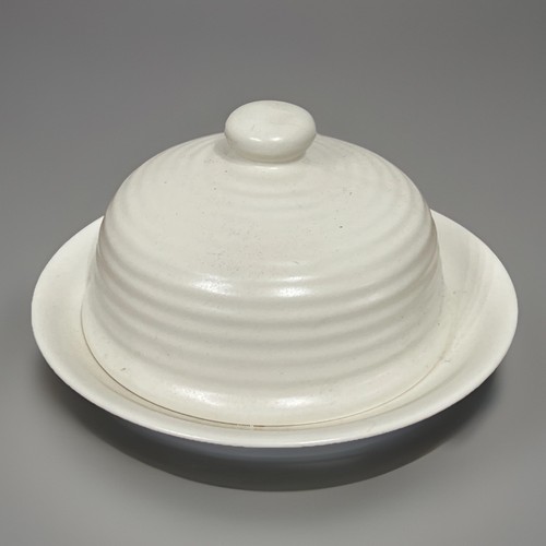 White pottery butter dish - white,