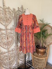 Vintage cotton mix prairie quilted 70s midi dress XS