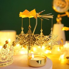 Metal Rotating Tea Light Holder Christmas Angel Carousel Pattern Party Ornaments