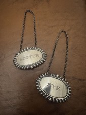 Lovely Heavy Quality Vintage Silver Scotch & Rye Decanter Labels, c1950 (38g)