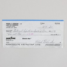 Weeb Ewbank Signed Check Jets
