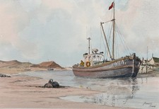 Contemporary Coastal Watercolour Fishing Trawler North Wales by Robert Horne
