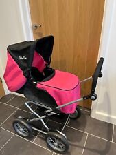 dolls pram silver cross sleepover set, pink and black with silver frame