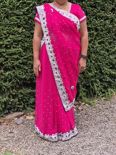 Heavy embroidered pink sareer - pink,