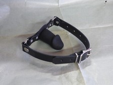 MEDIUM black silicone penis ball gag real leather strap bondage bdsm fetish #1