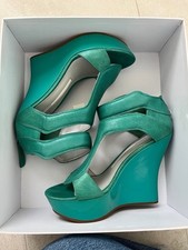 Camilla Skovsaard Turquoise Leather Cutout Platform Wedges, EU sz 40/ US sz 10