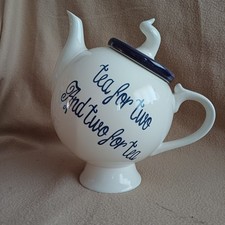 Howard Elliot Style White Glazed Whimsical Leaning Tea Pot Mad Hatter Alice
