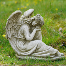 Large Resting Angel Stone Statue Outdoor Garden Ornament Fairy Cherub Sculpture