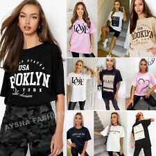 Womens T Shirt Ladies Oversized Baggy Fit Short Sleeve Slogan T-shirt Tee Tops
