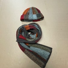 Vintage Banana Republic Chunky Ribbed Color Block Hat & Scarf Preppy Heritage