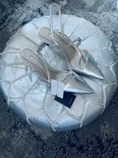 BNWT Zara Kitten Stiletto Heeled Silver Sandals - UK7/EUR40