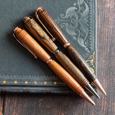 Vintage-Style Simple Wooden Pen. Ballpoint pen, black ink.