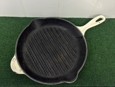 Vintage le Creuset 26'' Cast Iron Round Grill Skillet Griddle Pan Cream Enamel