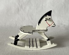 Vintage Painted Wood Wooden Rocking Horse White Black Red in Good Condition