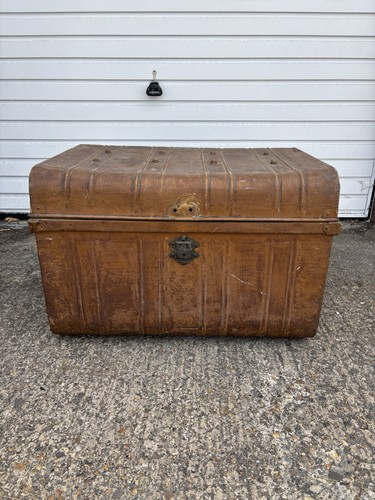 Antique metal steamer trunk - metal,