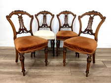 DINING CHAIRS 4 Walnut Ornate Carved Back Side Chair Padded Seats FREE DELIVERY