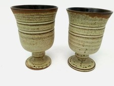 2 x Vintage Pottery Stoneware Earthen Ware Handmade  Goblets Cups