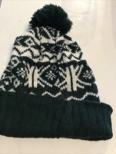 Topman Green Bobble Hat With White Wintery Pattern