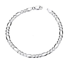 Sterling Silver 7.5 inch Figaro Bracelet - Diamond Cut Finish - Solid 925 Silver